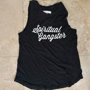 Spiritual gangster tank top. Black with white writing. Xs